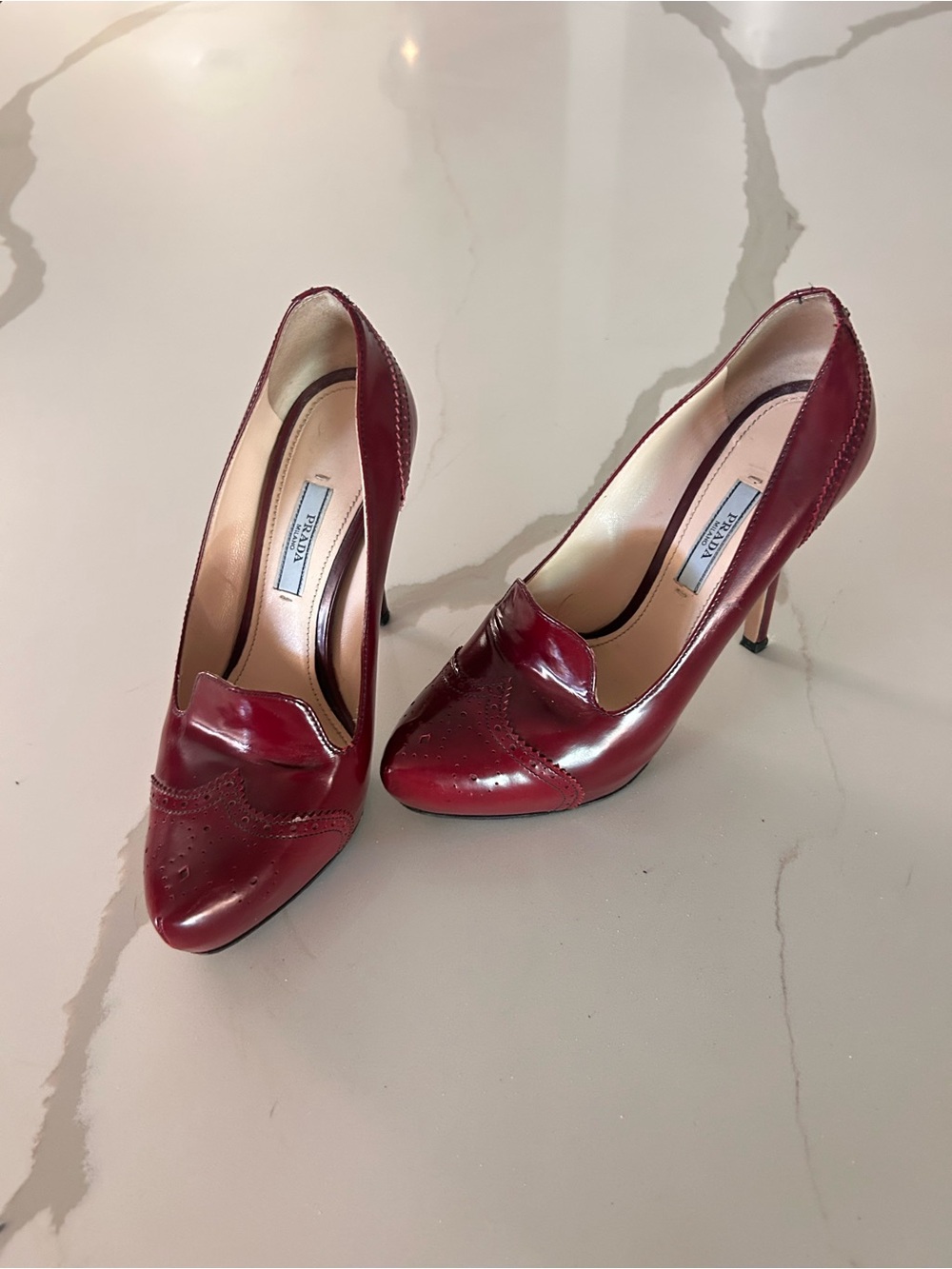 Prada Burgundy Leather Pointed-Toe High Heels